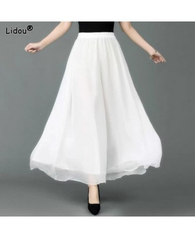 Elastic Waist Solid Wide Leg Pants Chiffon Elegant Casual Loose Spring Summer Thin Women's Clothing 2022 Oversized Temperamen...