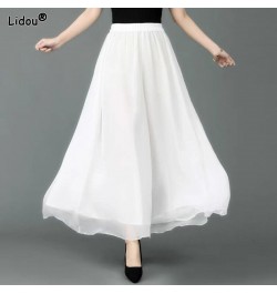 Elastic Waist Solid Wide Leg Pants Chiffon Elegant Casual Loose Spring Summer Thin Women's Clothing 2022 Oversized Temperamen...