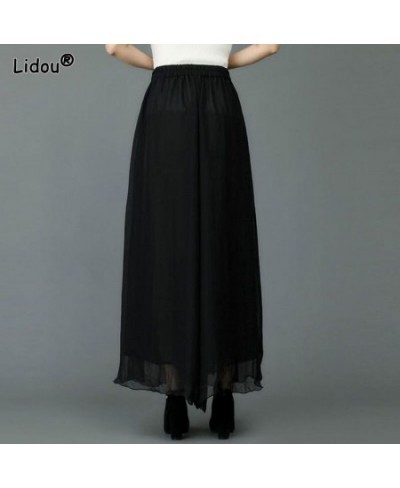 Elastic Waist Solid Wide Leg Pants Chiffon Elegant Casual Loose Spring Summer Thin Women's Clothing 2022 Oversized Temperamen...