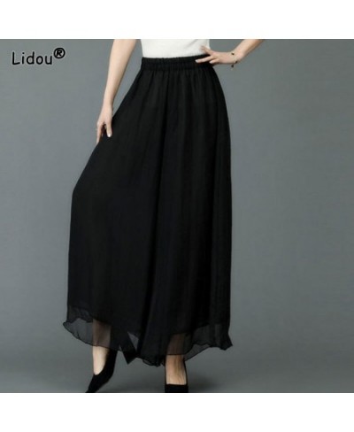 Elastic Waist Solid Wide Leg Pants Chiffon Elegant Casual Loose Spring Summer Thin Women's Clothing 2022 Oversized Temperamen...