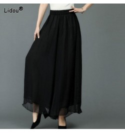 Elastic Waist Solid Wide Leg Pants Chiffon Elegant Casual Loose Spring Summer Thin Women's Clothing 2022 Oversized Temperamen...