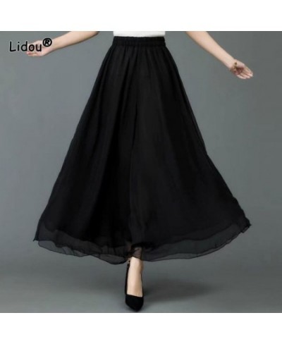 Elastic Waist Solid Wide Leg Pants Chiffon Elegant Casual Loose Spring Summer Thin Women's Clothing 2022 Oversized Temperamen...