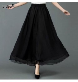 Elastic Waist Solid Wide Leg Pants Chiffon Elegant Casual Loose Spring Summer Thin Women's Clothing 2022 Oversized Temperamen...