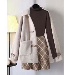 Dress Sets Women Autumn Winter Suits Women's Foreign Style Lamb Wool Coat Plaid Skirt Three-piece Trendy Preppy Style Office ...