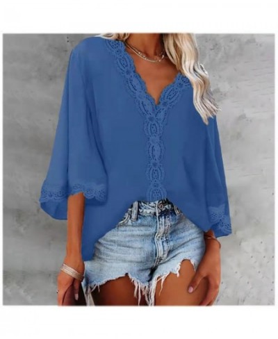 Spring/Summer 2023 New Women's Shirt Flare Sleeve V-Neck Lace Loose Shirt Women $30.67 - Tops & Tees