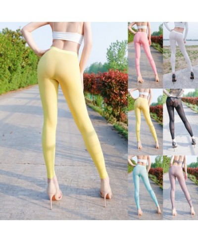 New Womens Silky See Through Tight Fitness Leggings Bottoming Pants Underwear High Elastic Sheer Ultra-Thin Skinny Yoga Pants...