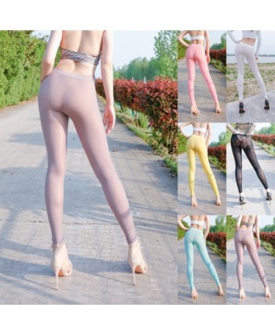 New Womens Silky See Through Tight Fitness Leggings Bottoming Pants Underwear High Elastic Sheer Ultra-Thin Skinny Yoga Pants...