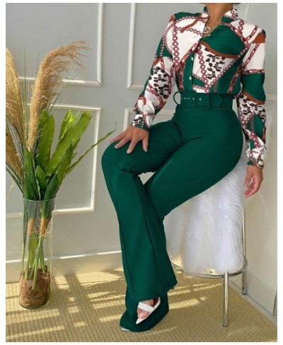 Women Long Sleeve Flower Print Buttoned Shirt & High Waist Pants Set Women Casual Two Piece Work Wear Fashion Suit Sets $54.9...