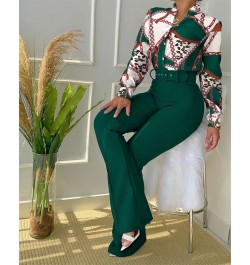 Women Long Sleeve Flower Print Buttoned Shirt & High Waist Pants Set Women Casual Two Piece Work Wear Fashion Suit Sets $54.9...