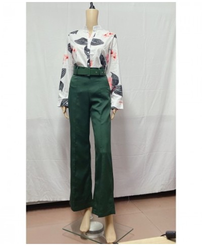 Women Long Sleeve Flower Print Buttoned Shirt & High Waist Pants Set Women Casual Two Piece Work Wear Fashion Suit Sets $54.9...