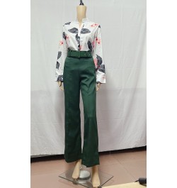 Women Long Sleeve Flower Print Buttoned Shirt & High Waist Pants Set Women Casual Two Piece Work Wear Fashion Suit Sets $54.9...