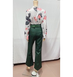 Women Long Sleeve Flower Print Buttoned Shirt & High Waist Pants Set Women Casual Two Piece Work Wear Fashion Suit Sets $54.9...