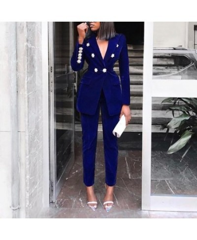 Elegant Two-pieces Women Blazer Suit Casual Streetwear Suits Female Blazer Set Chic Office Ladies Women Coat Suit blue $58.19...