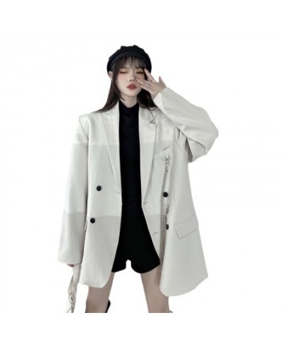 2022 Spring Autumn Vintage Casual Black White Blazer With Chains Women Korean Style Fashion Oversized Suit Jackets $62.09 - S...