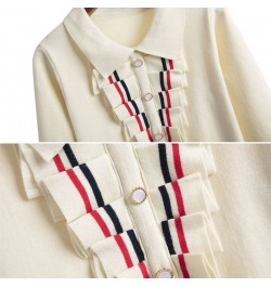 Vintage Striped Mini A-Line Knitted Sweater Dress Women Korean Lapel Ruffles Long Sleeve Party Dress Elegant Vestidos Robe $4...