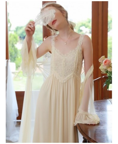 French Spaghetti Strap Nightdress Robe for Women Spring Sexy Two-piece Vintage Princess Mesh Lace Fairy Nightgown Sleepwear $...