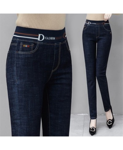 Skinny Elastic High Waist Pencil Jeans Office Lady Patchwork Denim Straight Pants Casual Capris Stretch Vaqueros Korean $36.3...