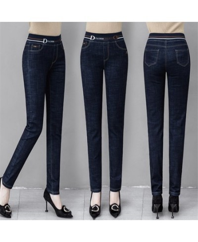 Skinny Elastic High Waist Pencil Jeans Office Lady Patchwork Denim Straight Pants Casual Capris Stretch Vaqueros Korean $36.3...