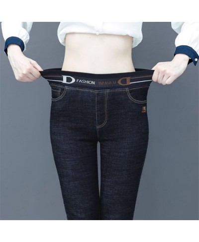 Skinny Elastic High Waist Pencil Jeans Office Lady Patchwork Denim Straight Pants Casual Capris Stretch Vaqueros Korean $36.3...