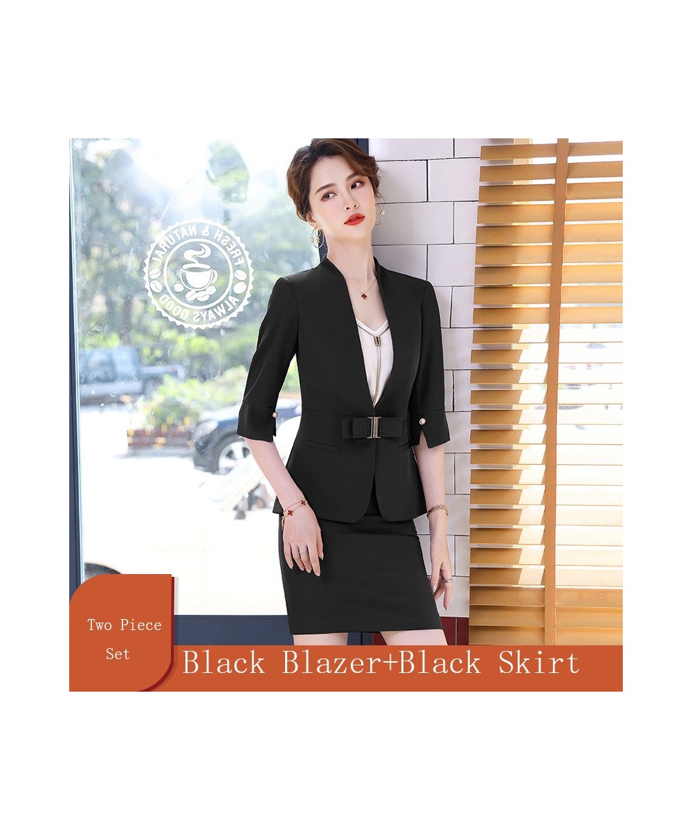 High Quality Business Suits Women New Fashion Half Sleeve Temperament Slim Blazer And Skirt Office Ladies Work Wear Claret $6...