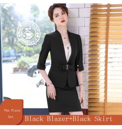 High Quality Business Suits Women New Fashion Half Sleeve Temperament Slim Blazer And Skirt Office Ladies Work Wear Claret $6...