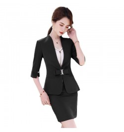 High Quality Business Suits Women New Fashion Half Sleeve Temperament Slim Blazer And Skirt Office Ladies Work Wear Claret $6...