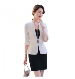 High Quality Business Suits Women New Fashion Half Sleeve Temperament Slim Blazer And Skirt Office Ladies Work Wear Claret $6...