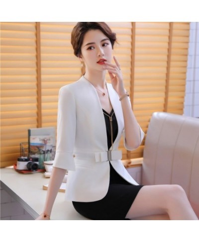 High Quality Business Suits Women New Fashion Half Sleeve Temperament Slim Blazer And Skirt Office Ladies Work Wear Claret $6...