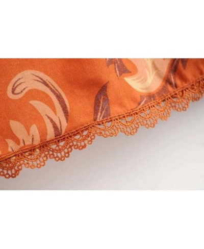 2023 New Bohemian Orange Feather Floral Print Long Skirt Holiday Women Elastic Waist Wood ears Ruffles Lace Swing Skirts Beac...