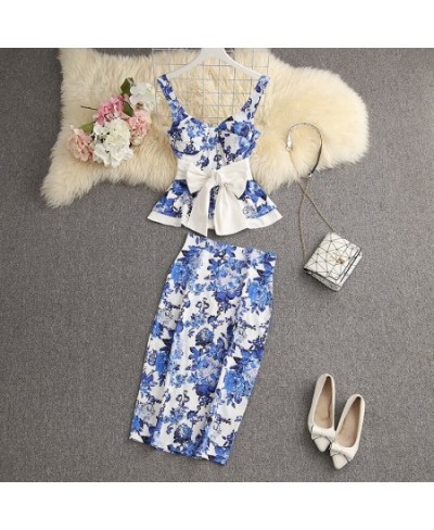 2023 Women's Ruffled Sweet Bow Sashes Slim Top + Back Slit Pencil Skirt 2pcs Fashion Suit $56.66 - Suits & Sets