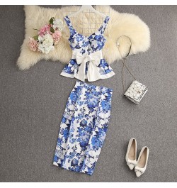 2023 Women's Ruffled Sweet Bow Sashes Slim Top + Back Slit Pencil Skirt 2pcs Fashion Suit $56.66 - Suits & Sets