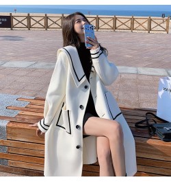 Woolen Blends New Academy White Tweed Coat Women Autumn Winter Korean Loose Navy Collar Popular Tweed Coat Jacket $84.57 - Ja...