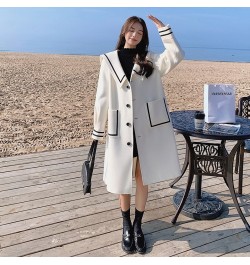 Woolen Blends New Academy White Tweed Coat Women Autumn Winter Korean Loose Navy Collar Popular Tweed Coat Jacket $84.57 - Ja...