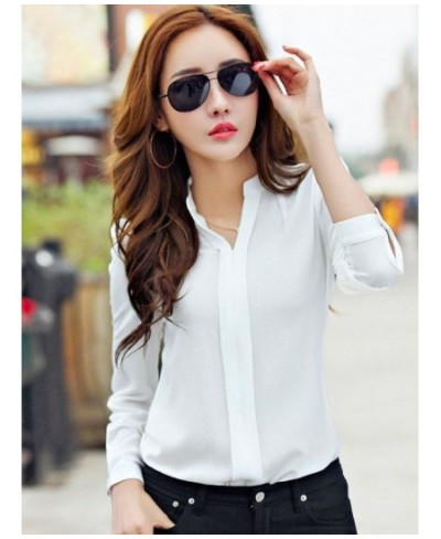 Long Sleeve Shirt Women Autumn Clothing Fashion Slim Chiffon Blouse V Neck Korean Elegant Ladies Office Shirts White Red DF23...