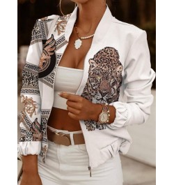 White Elegant Women's Bomber Jacket Coat Fashion Long Sleeve Zipper Vintage Women Coat Tops Slim Jackets For Female Clothing ...