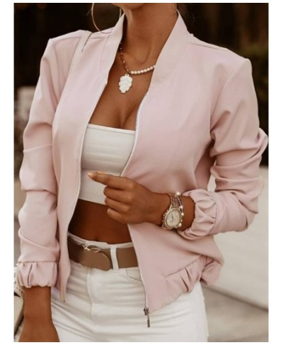 White Elegant Women's Bomber Jacket Coat Fashion Long Sleeve Zipper Vintage Women Coat Tops Slim Jackets For Female Clothing ...