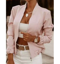 White Elegant Women's Bomber Jacket Coat Fashion Long Sleeve Zipper Vintage Women Coat Tops Slim Jackets For Female Clothing ...