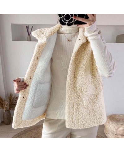 2023 Winter Imitation Lamb Wool And Plush Thickened Women's Vest Korean Version Versatile Girls' Vest For Casual Warmth Beige...