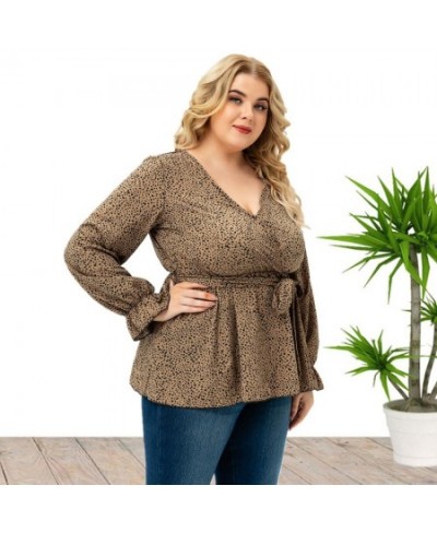 2023 Autumn New European And American Style Plus Size Tops V-Neck Flared Sleeve Shirt For Women $40.64 - Plus Size Clothes