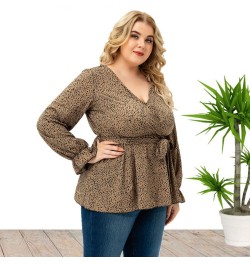 2023 Autumn New European And American Style Plus Size Tops V-Neck Flared Sleeve Shirt For Women $40.64 - Plus Size Clothes