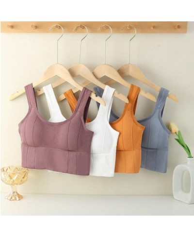 New Women Versatile Crop Top Sleeveless Short Tank Top Knitted Vest Built In Bra Sleeveless Slim Fit Solid Color Sling Camiso...