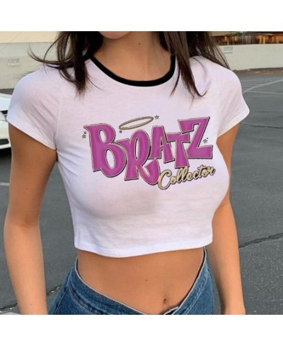 Bratz Letter Graphic Print T-shirt Harajuku Crop Tops O-neck Short Sleeve Shirts 2023 Summer Fashion Y2k Anime Female Tshirt ...