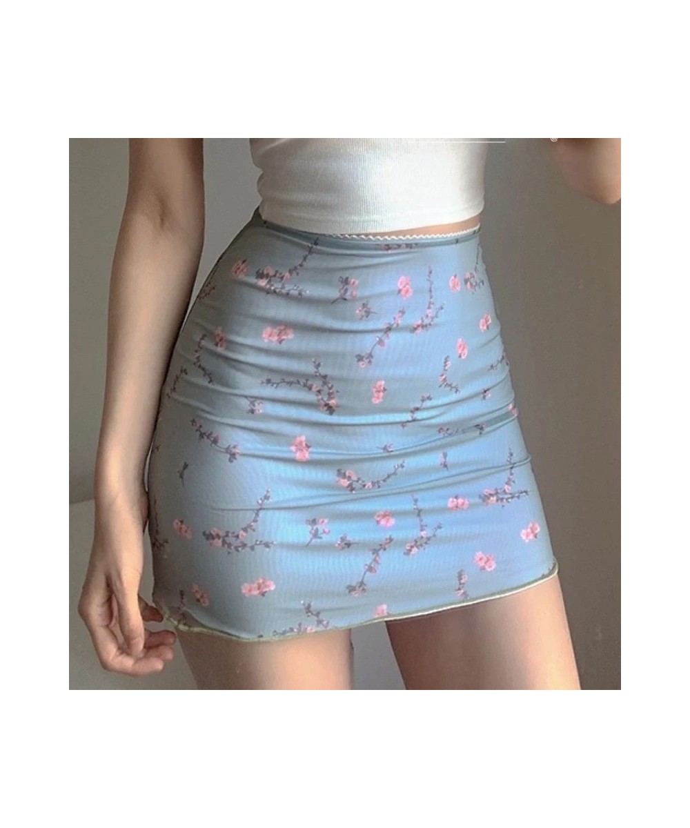 Floral Print Mesh High Waist Mini Skirt Ladies Kawaii skirt premium pastel Lace-up sweet Y2k Harajuku Kawaii Sexy Pencil Skir...