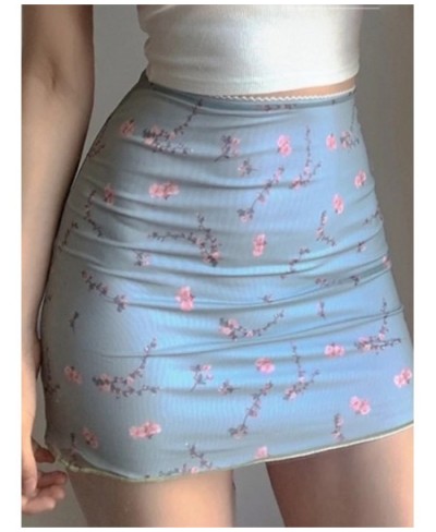 Floral Print Mesh High Waist Mini Skirt Ladies Kawaii skirt premium pastel Lace-up sweet Y2k Harajuku Kawaii Sexy Pencil Skir...