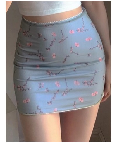 Floral Print Mesh High Waist Mini Skirt Ladies Kawaii skirt premium pastel Lace-up sweet Y2k Harajuku Kawaii Sexy Pencil Skir...