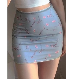 Floral Print Mesh High Waist Mini Skirt Ladies Kawaii skirt premium pastel Lace-up sweet Y2k Harajuku Kawaii Sexy Pencil Skir...