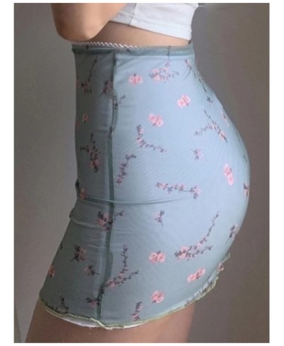 Floral Print Mesh High Waist Mini Skirt Ladies Kawaii skirt premium pastel Lace-up sweet Y2k Harajuku Kawaii Sexy Pencil Skir...