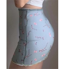 Floral Print Mesh High Waist Mini Skirt Ladies Kawaii skirt premium pastel Lace-up sweet Y2k Harajuku Kawaii Sexy Pencil Skir...