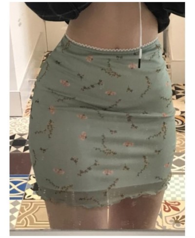 Floral Print Mesh High Waist Mini Skirt Ladies Kawaii skirt premium pastel Lace-up sweet Y2k Harajuku Kawaii Sexy Pencil Skir...