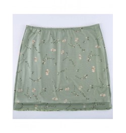 Floral Print Mesh High Waist Mini Skirt Ladies Kawaii skirt premium pastel Lace-up sweet Y2k Harajuku Kawaii Sexy Pencil Skir...